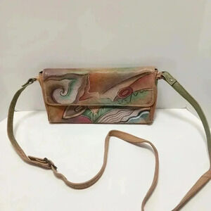 Anuschka Womens Hand Painted Leather Crossbody Purse